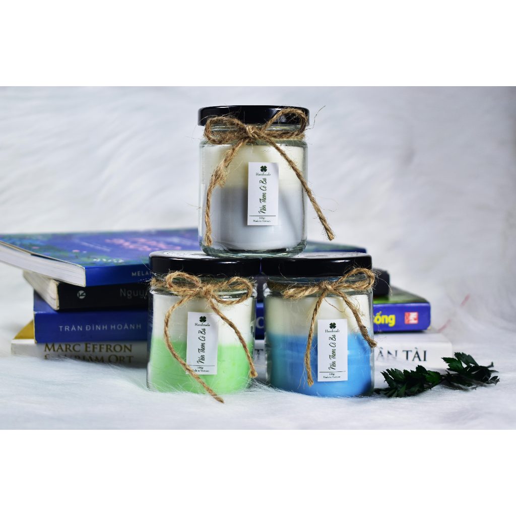 Nến thơm handmade, ly thủy tinh 100gr có nắp, không khói, giúp thư giản, đuổi muỗi, làm sạch không khí