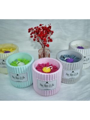 Nến thơm tinh dầu handmade, hủ thạch cao sọc 150g có nắp, không khói, decor, giúp thư giãn, quà tặng (nhiều mùi)